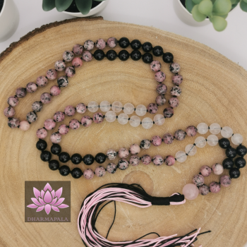 ~ Seelenschützer-Mala ~ (mit Rhodonit, Achat, Bergkristall & Rosenquarz-Guru)